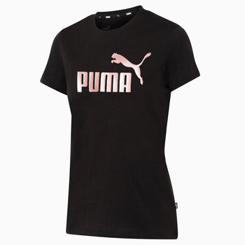 T-shirt nera da donna con logo sul petto Puma Essentials+ Metallic, Abbigliamento Sport, SKU a712000156, Immagine 0
